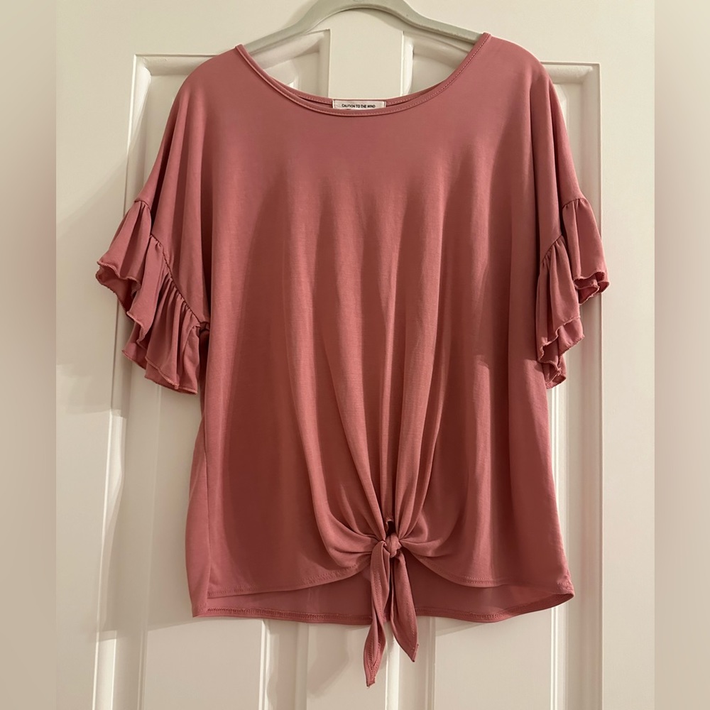 Caution to the Wind Mauve Tie-Front Top